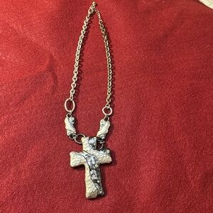 Silver and black cross necklace